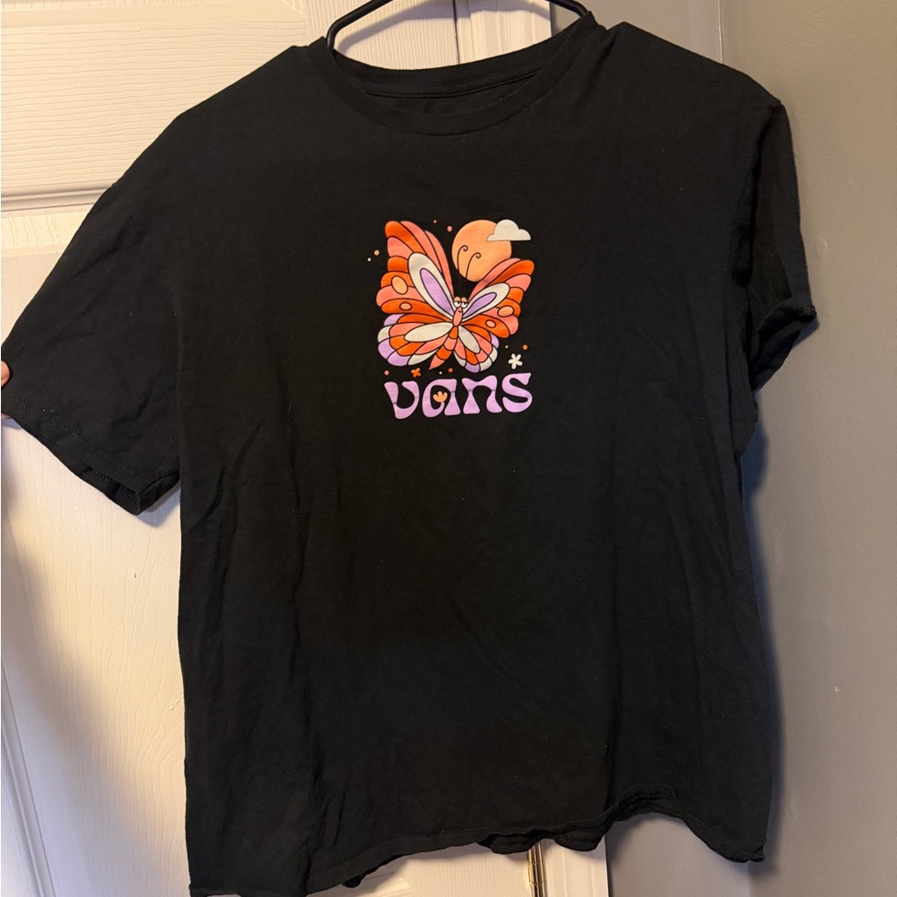 Vans Black Tee with Orange and Purple Butterfly